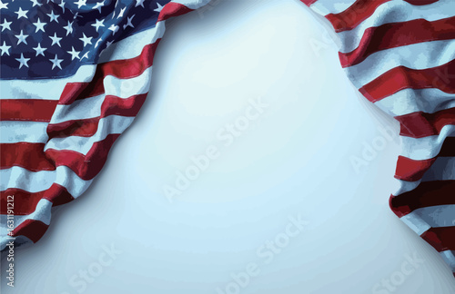 A red, white and blue American flag with stars. The flag is tattered and worn, but still has a sense of pride and patriotism