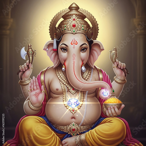 Lord Ganesha with a divine,...