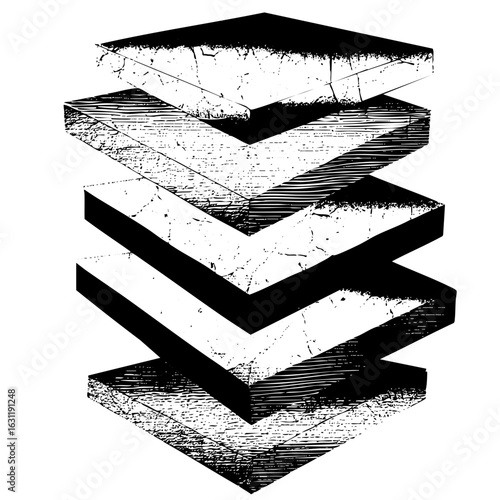 Vector Stacked geometric layers create a descending abstract structure.