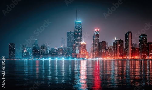 Wallpaper Mural Vibrant night cityscape reflecting on water Torontodigital.ca