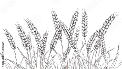 Wheat field sketch with monochrome.