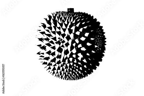 Vector Detailed black vector of a spiky durian fruit.