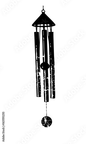 Vector Black silhouette of a wind chime with a circular striker.