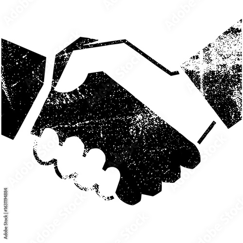 Vector Distressed handshake with puzzle piece integration.