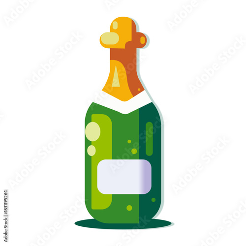 A green potion bottle with a golden cork and white label. The shape and shine create a magical, fantasy-inspired look for use in games, potions, or fantasy item collections.