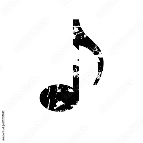 Vector Distressed musical note represents sound and rhythm.