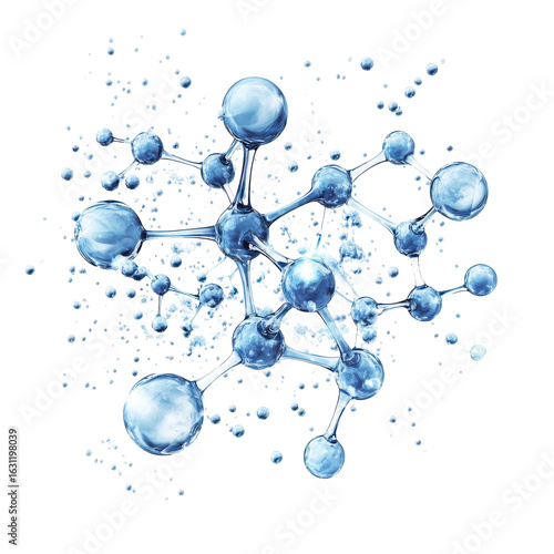 Luminous molecular structure with connected spheres, representing science, medicine on transparent background