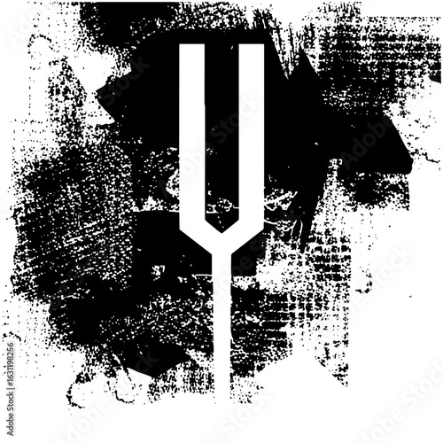 Vector Abstract tuning fork symbol with distressed texture.