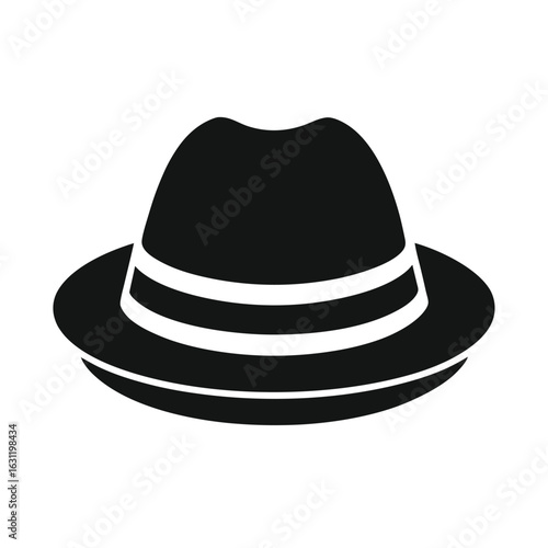 Black silhouette of a fedora hat with a striped band headwear fashion