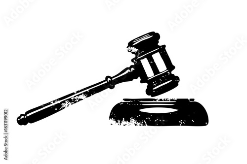 Vector Black gavel and sound block representing justice and legal proceedings.
