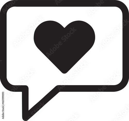 Silhouette of a comment bubble with a heart icon representing positive feedback, love, or social interaction.