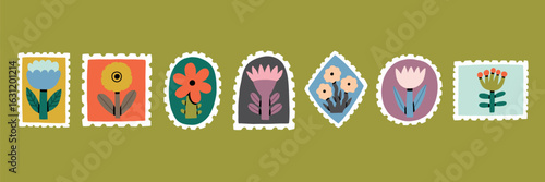 Botanical Flower Postage Stamp. Cute Floral Mail Postcard. Vector Illustration