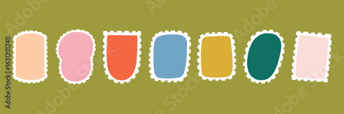 Bright Postage Stamp Postcard Frame. Post Letter Shape Card Border. Vector Illustration