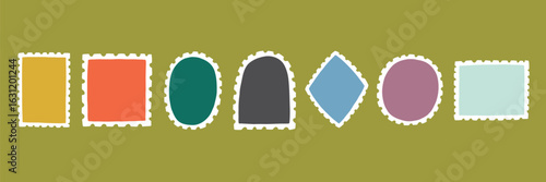 Bold Postage Stamp Postcard Frame. Post Letter Shape Card Border. Vector Illustration