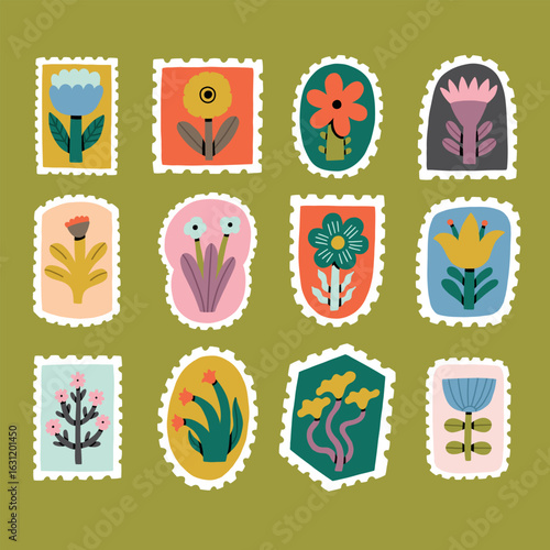 Vintage Summer Flower Postage Stamp. Cute Floral Mail Postcard. Vector Illustration