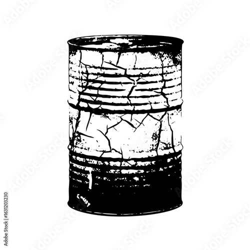 Vector Cracked metal drum with distressed texture.