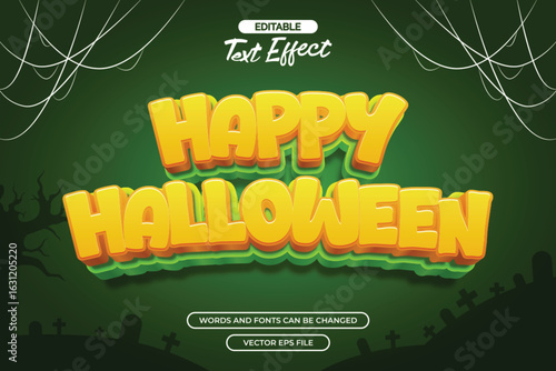 Happy halloween editable text effect with 3d text style and with spider web decoration