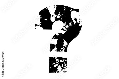 Vector Distressed black question mark with rough edges.