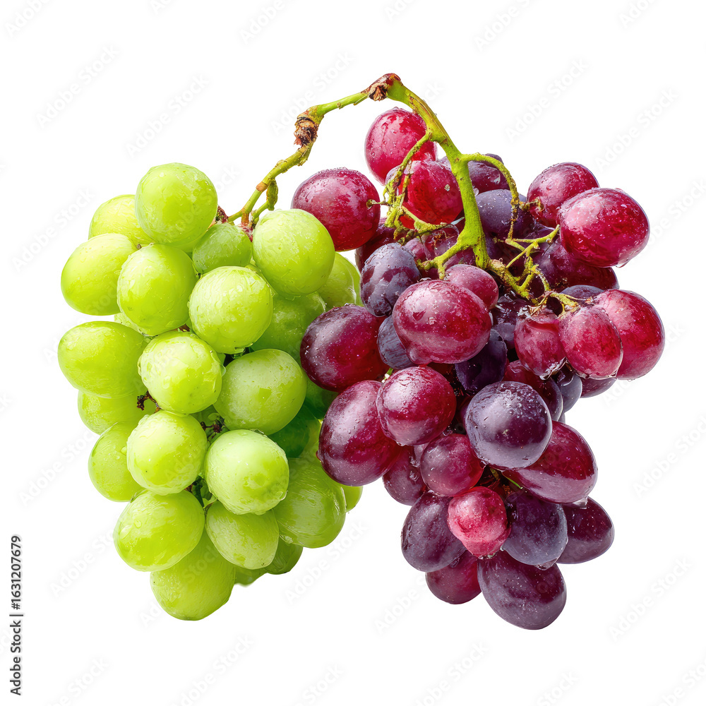 Obraz premium Two bunches of grapes, green and red, close-up