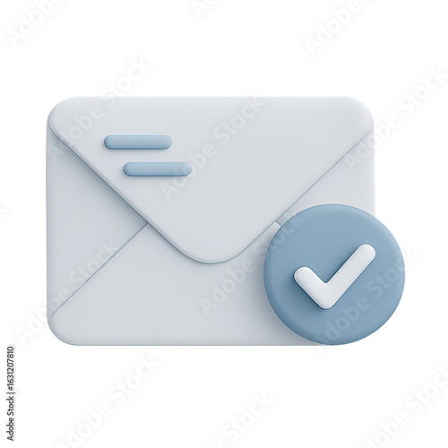 Isolate transparent 3D icon business email with verified signature badge for business communication and business email verification PNG die-cut for advertising