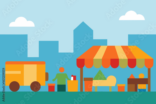 blurred background of bustling summer farmers market fresh produce