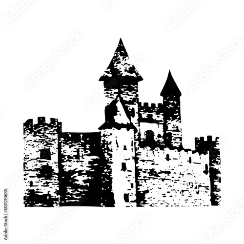 Vector Detailed monochrome with towers and walls.