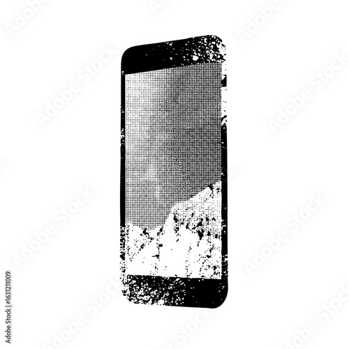 Vector Distressed smartphone with halftone texture.
