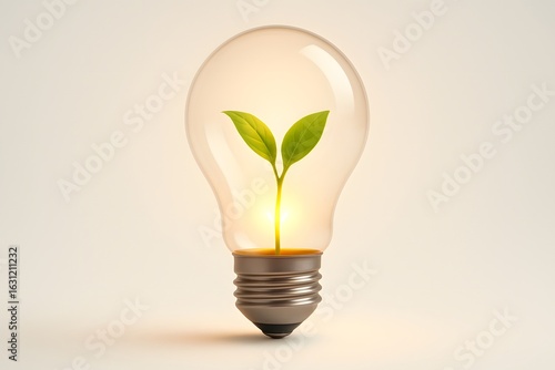 Light Bulb with Plant Inside Representing Eco Innovation and Sustainability
