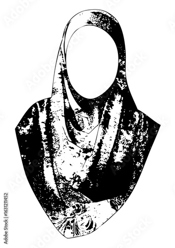 Vector Elegant black hijab with floral details.
