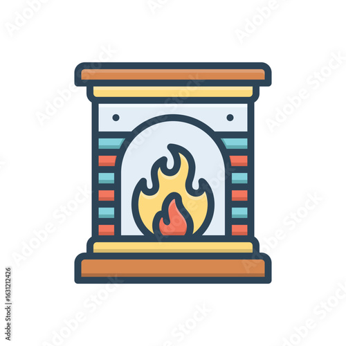 Color illustration icon for fireplace