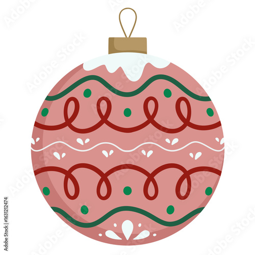 Bild auf Leinwand cute cartoon pink Christmas Tree rounded bauble Decoration with Wavy Line doodle