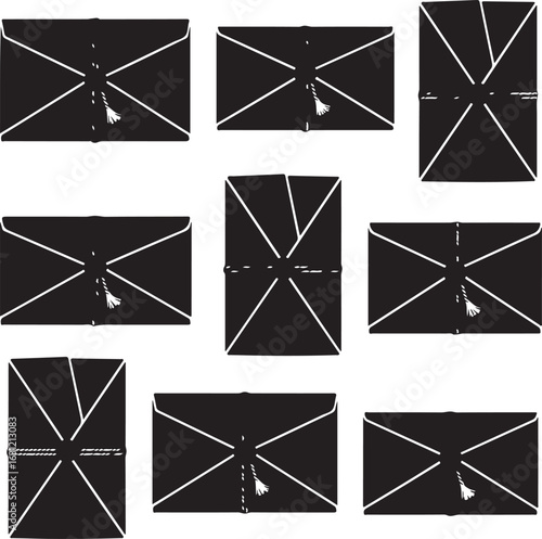 Black envelopes tied with white string vector