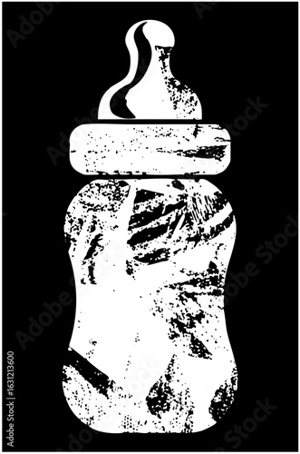 Vector Distressed baby bottle with a vintage aesthetic.