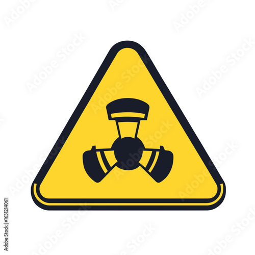 Yellow triangular radiation warning sign with black radioactivity symbol isolated on white background flat minimalist vector illustration danger hazard alert icon