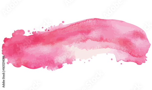 Abstract pink watercolor brush stroke with soft gradient texture and splatter accents on white background for artistic design and creative projects