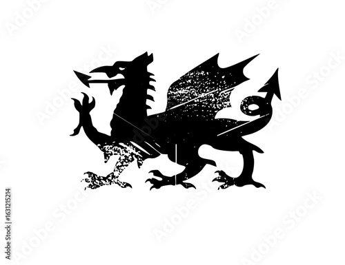 Vector Black dragon with textured wings and tail