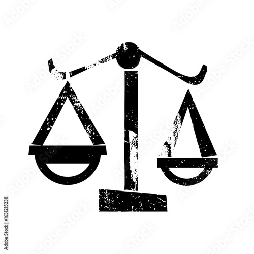 Vector Black scales of justice with distressed texture.