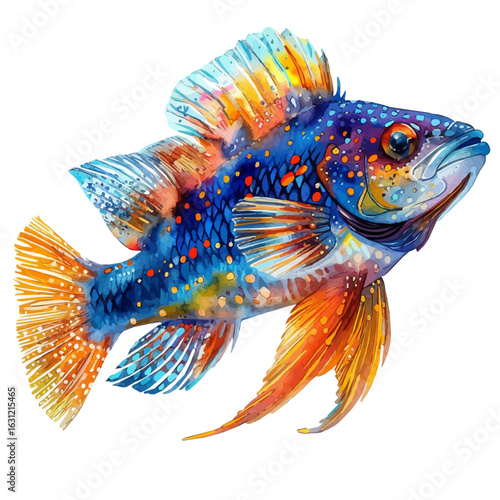 Wrasse, watercolor vector, isolated on a white background.