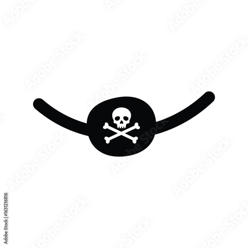 Black Pirate Eyepatch Vector Icon with Skull and Crossbones Jolly Roger Emblem