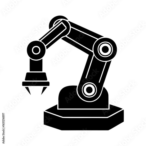 Industrial robotic arm with gripper performing automated tasks on a factory floor