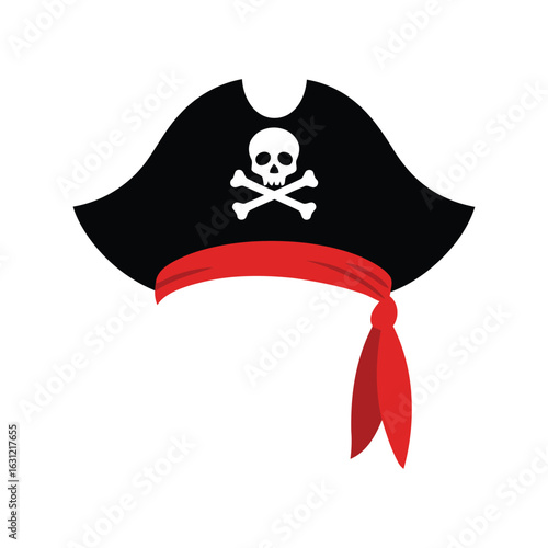 Pirate Tricorn Hat Vector Icon with Skull and Crossbones Jolly Roger