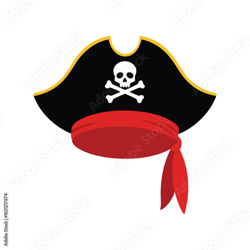 Pirate Tricorn Hat Vector Icon with Skull and Crossbones Jolly Roger