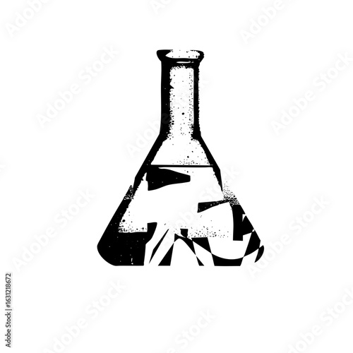 Vector Broken flask with recycling symbol inside.