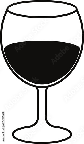 Black silhouette of a wine glass with red wine isolated on transparent background