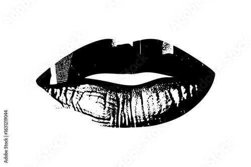 Vector Dramatic black lips with textured details.