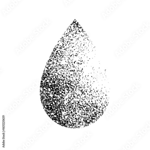 Vector Abstract droplet shape composed of scattered dots.