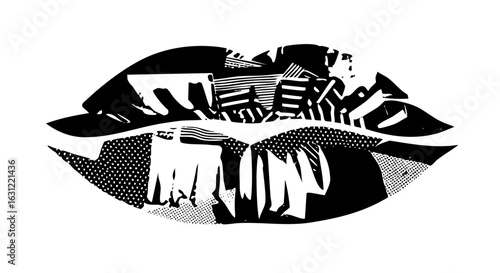 Vector Dramatic lips with abstract cityscape inside