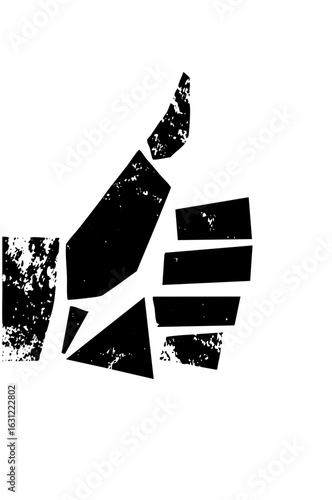 Vector Distressed black thumbs up hand gesture .