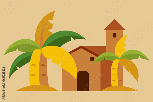 banana trees beside small clay house peaceful spot