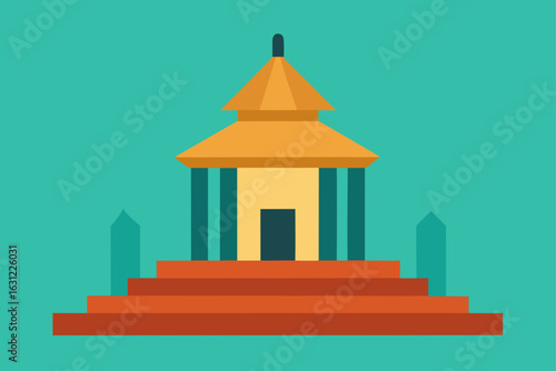temple or shrine in center of village square peaceful place